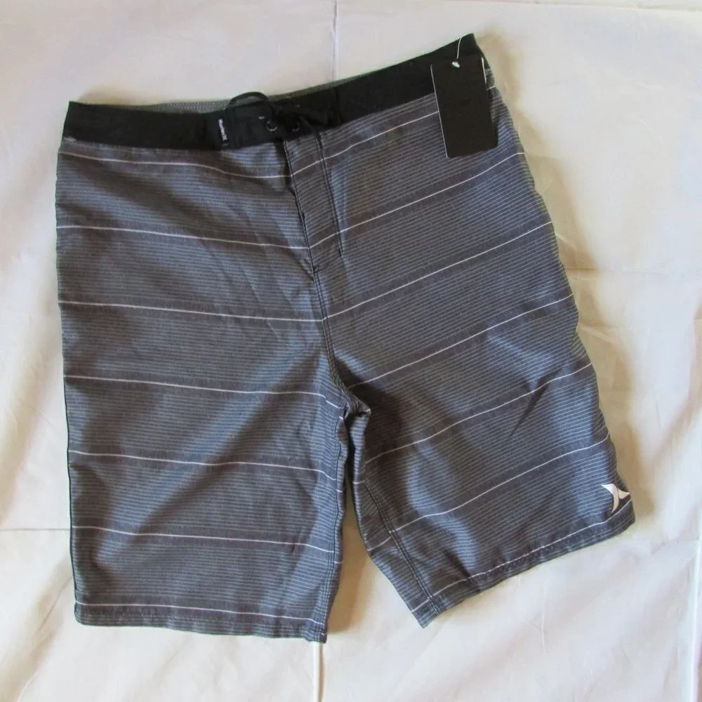 Hurley Youth Boy's Shoreline Boardshorts Swimming Trunks - Gray Stripe